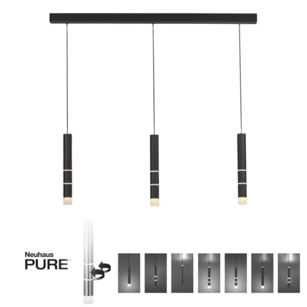 Neuhaus PURE® LED Pendelleuchte PURE Vega, schwarz, 3-flammig, mit Lichtmodi