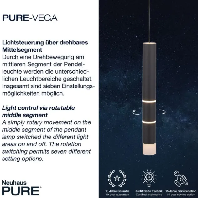 Neuhaus PURE® LED Pendelleuchte PURE Vega, schwarz, 3-flammig, mit Lichtmodi
