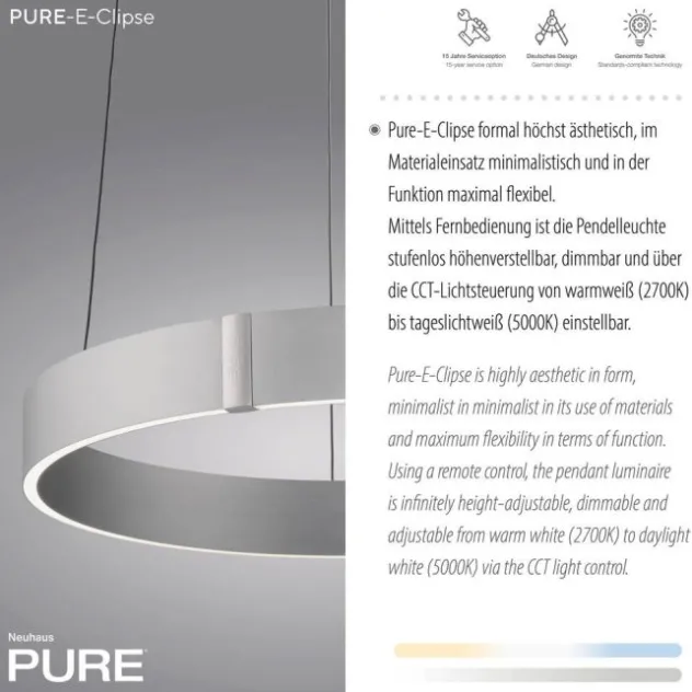 Neuhaus PURE® LED Pendelleuchte PURE E-Clipse stone (alu)