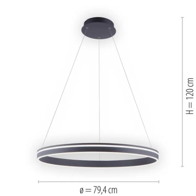 Paul Neuhaus, Q-VITO, LED-Pendellleuchte, anthrazit, Ø 79 cm, Smart Home