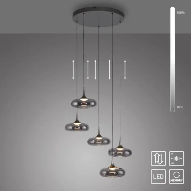 Schöner Wohnen-Kollektion LED Pendelleuchte POSH, grau, 5-flammig, dimmbar